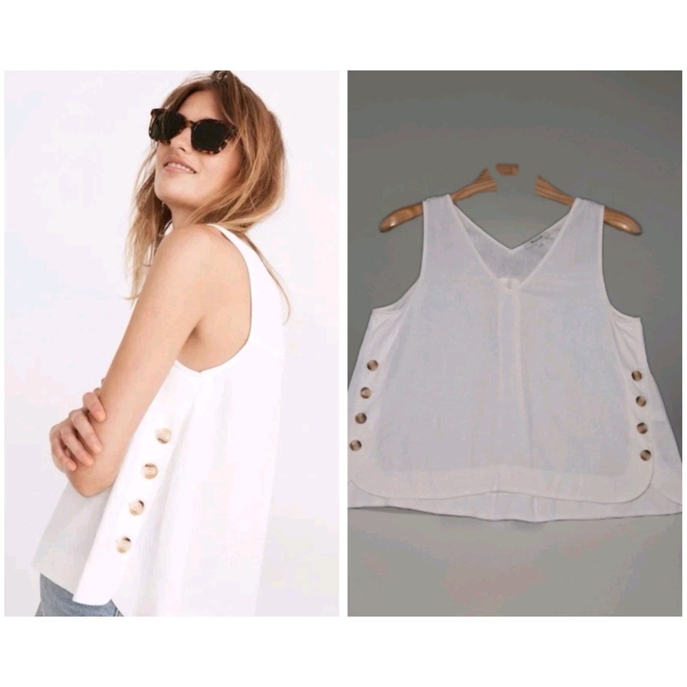 Madewell Linen Blend Side Button Tank Top Size Medium In Ivory Beach Minimalist
